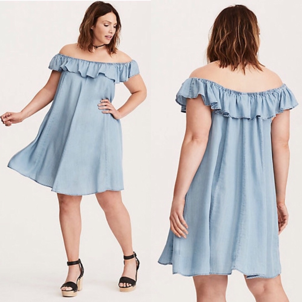 Torrid Denim Off Shoulder Trapeze Dress